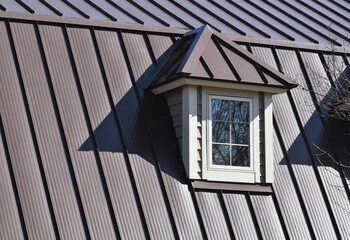 finished dormer on a gray roof