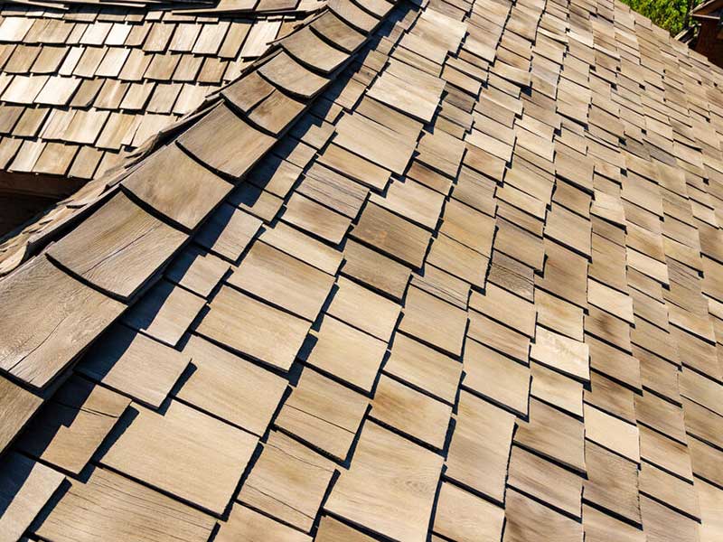 Close up view of cedar shake roof