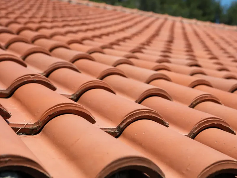 Close up view of roofing tiles
