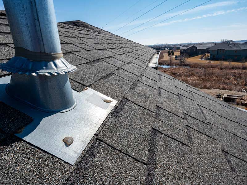 Close up view of roof flashing material in use