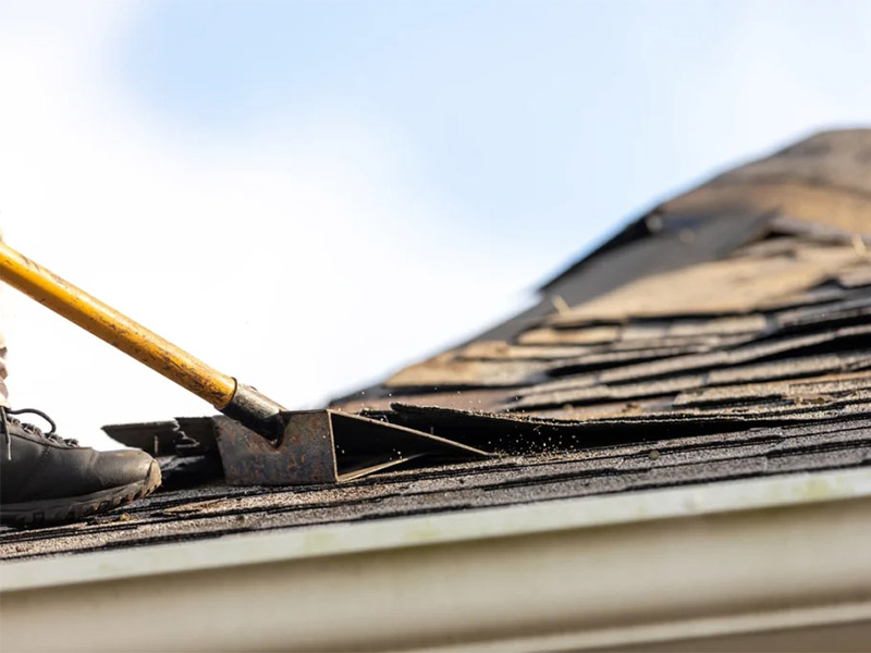Tool removing nails and shingles from a roof.