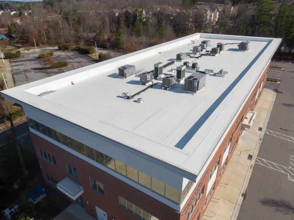 A white coated larger commercial roof