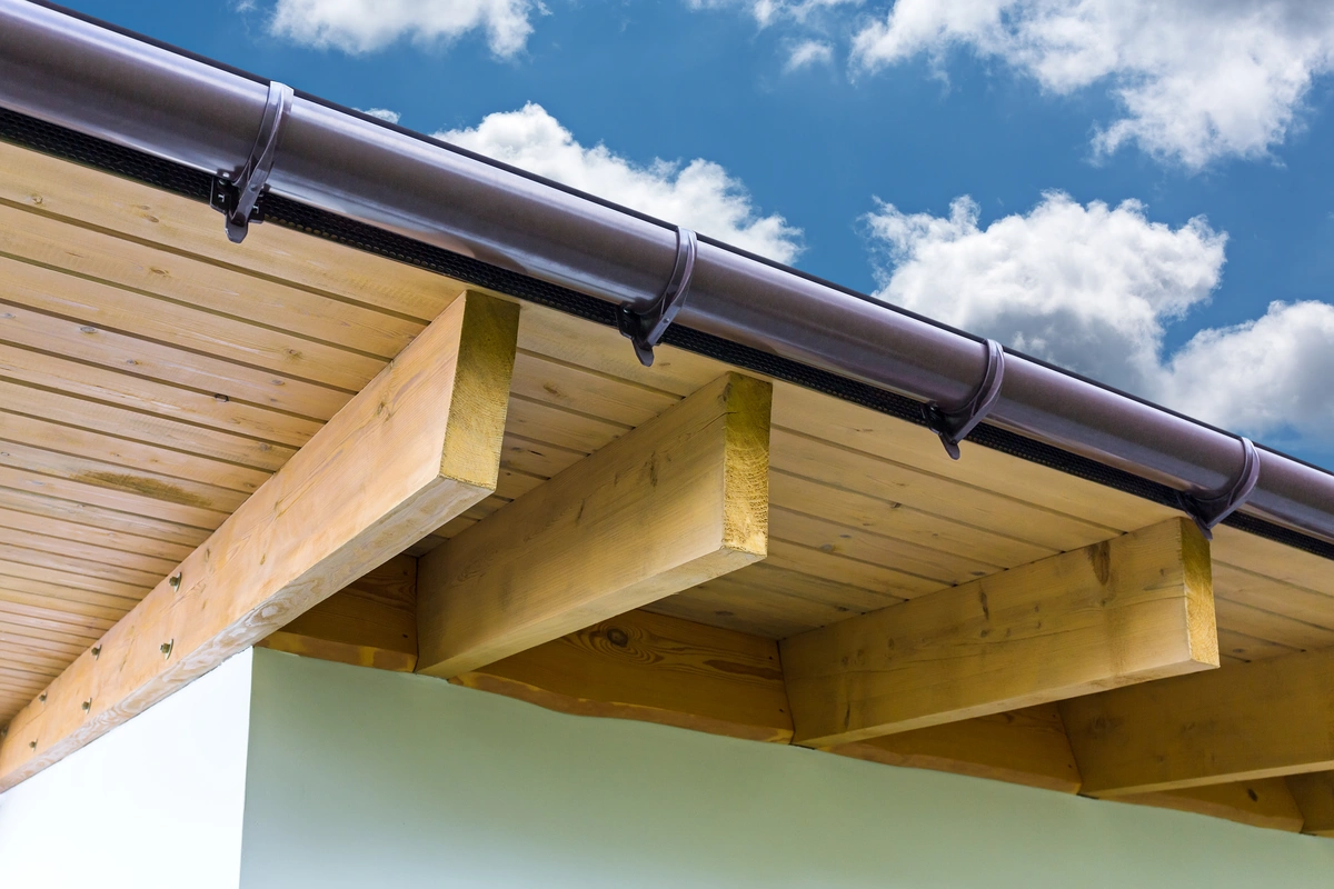 Close up view of roof eaves on residential home-roof eaves