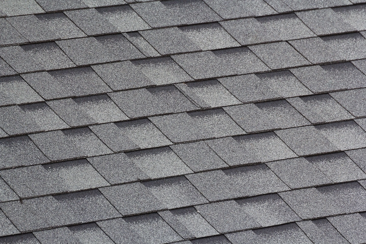 Closeup of asphalt shingles installed on roof