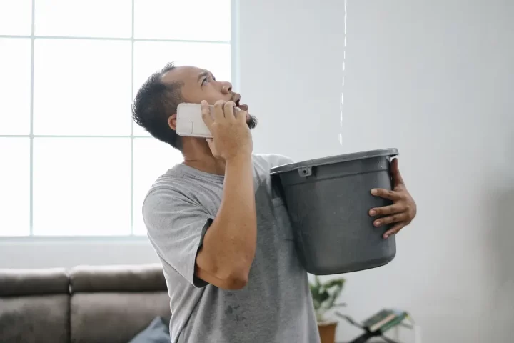 ceiling leak in bucket