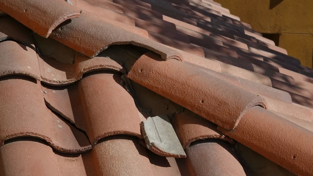 a chipped tile roof