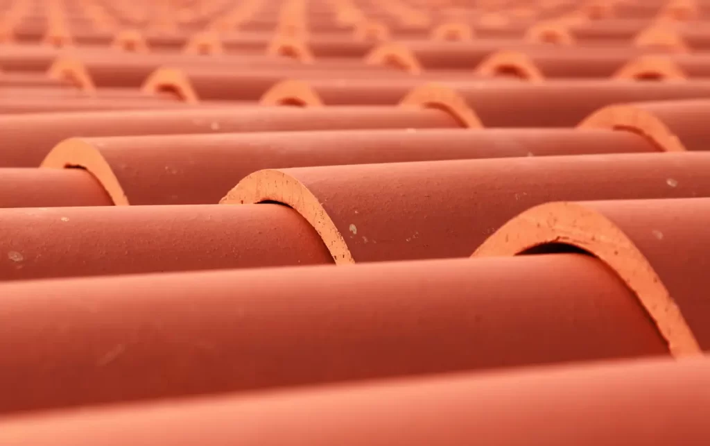 close up clay roof tiles