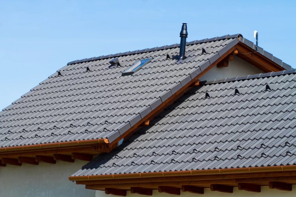 Close up view of concrete tile roof replacement for long-lasting rooftop
