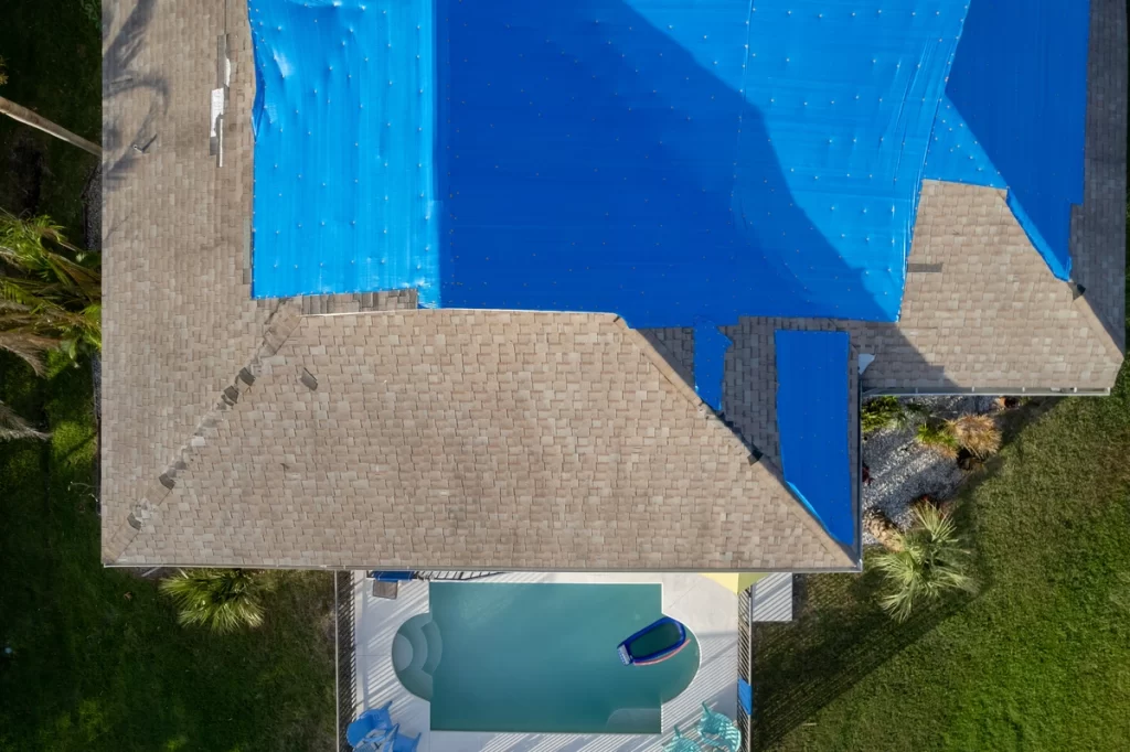 how to position tarp on roof - aerial view