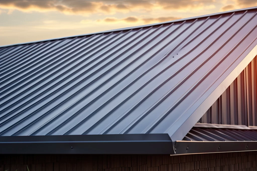 close up to metal roof on modern house