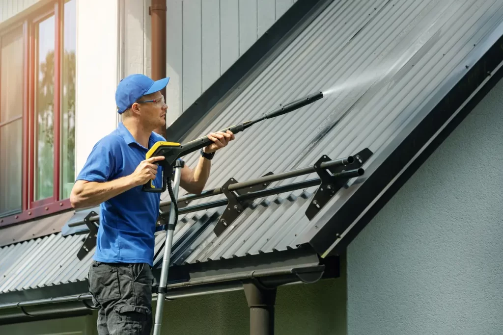 powerwashing metal roof