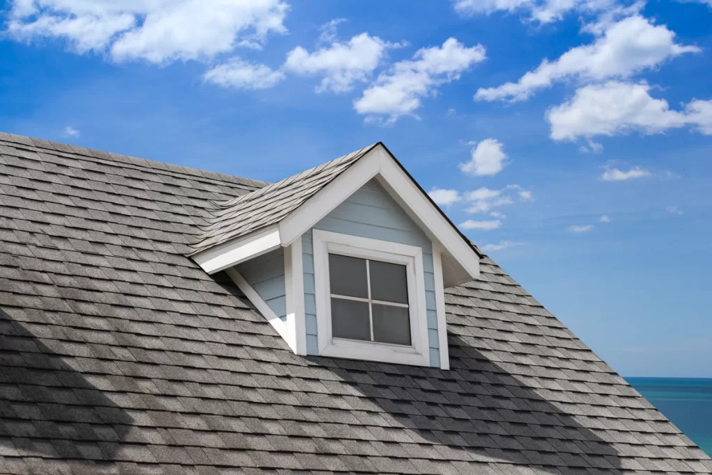 streaks on roof blue sky