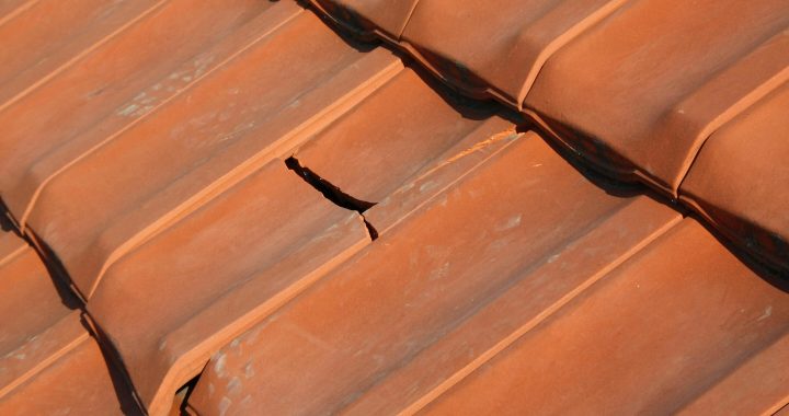 tile roof leaking-close up cracked roof tile