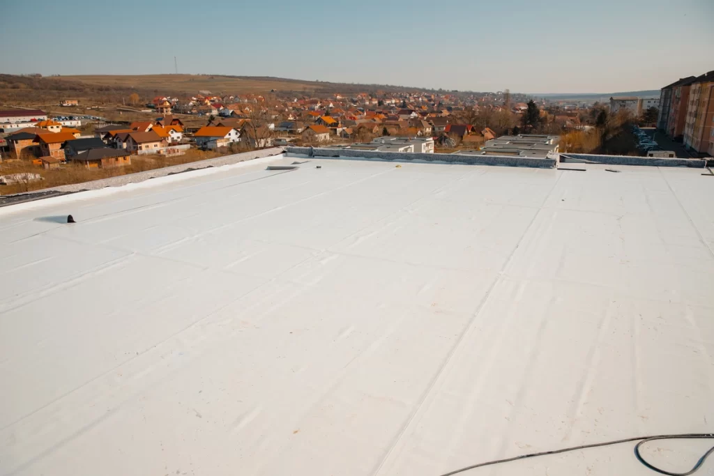 A white low slope roof
