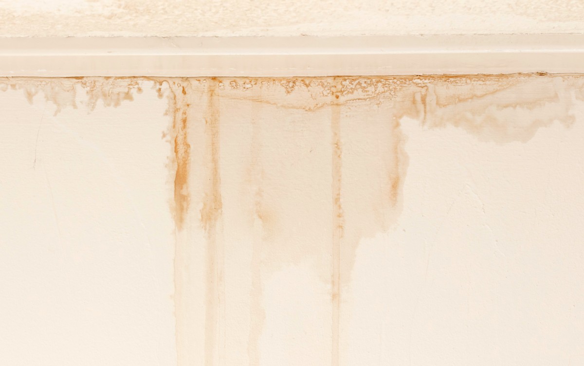 when learning how to find a roof leak, look for water stains like this on the ceiling or wall